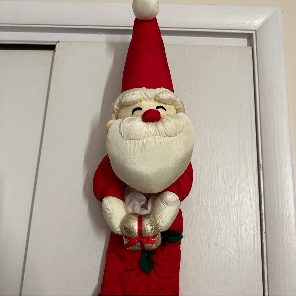 Vintage Nylon Puffalump Style Santa Holding Gift Stocking Plush